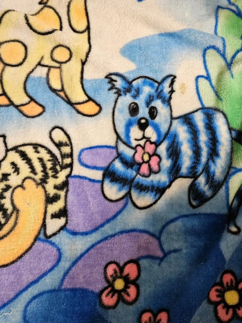 Vintage Blue Green Jungle Plush Baby Blanket Cat Giraffe Tiger Bird ANNS Trading
